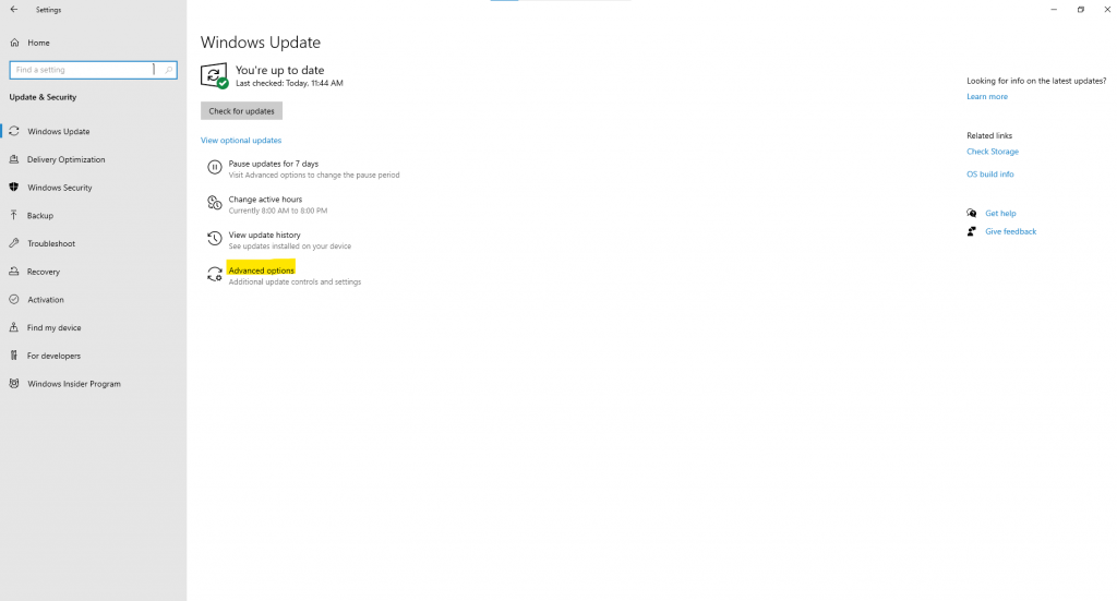 قسمت Windows Update ویندوز 10