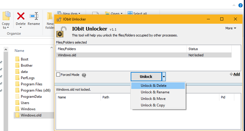 حذف فایل‌های آپدیت ویندوز 10 با برنامه Unlocker